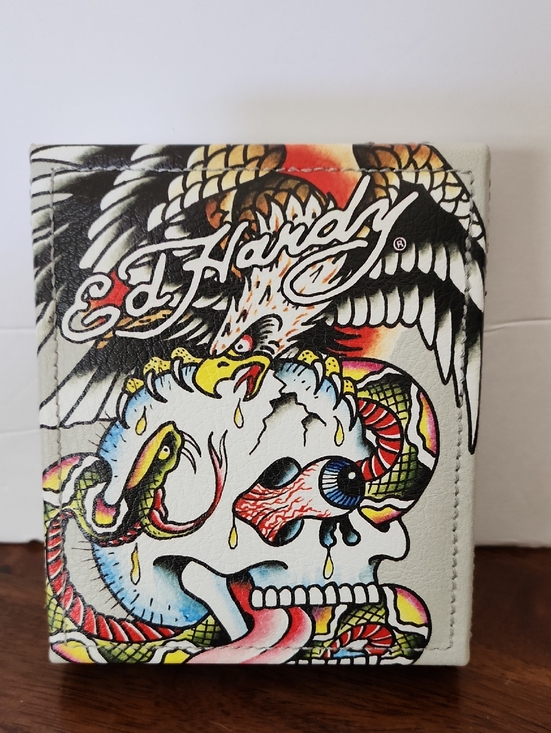 Ed Hardy Other - Ed Hardy White Wallet with Multicolor Tattoo Skull and Snake